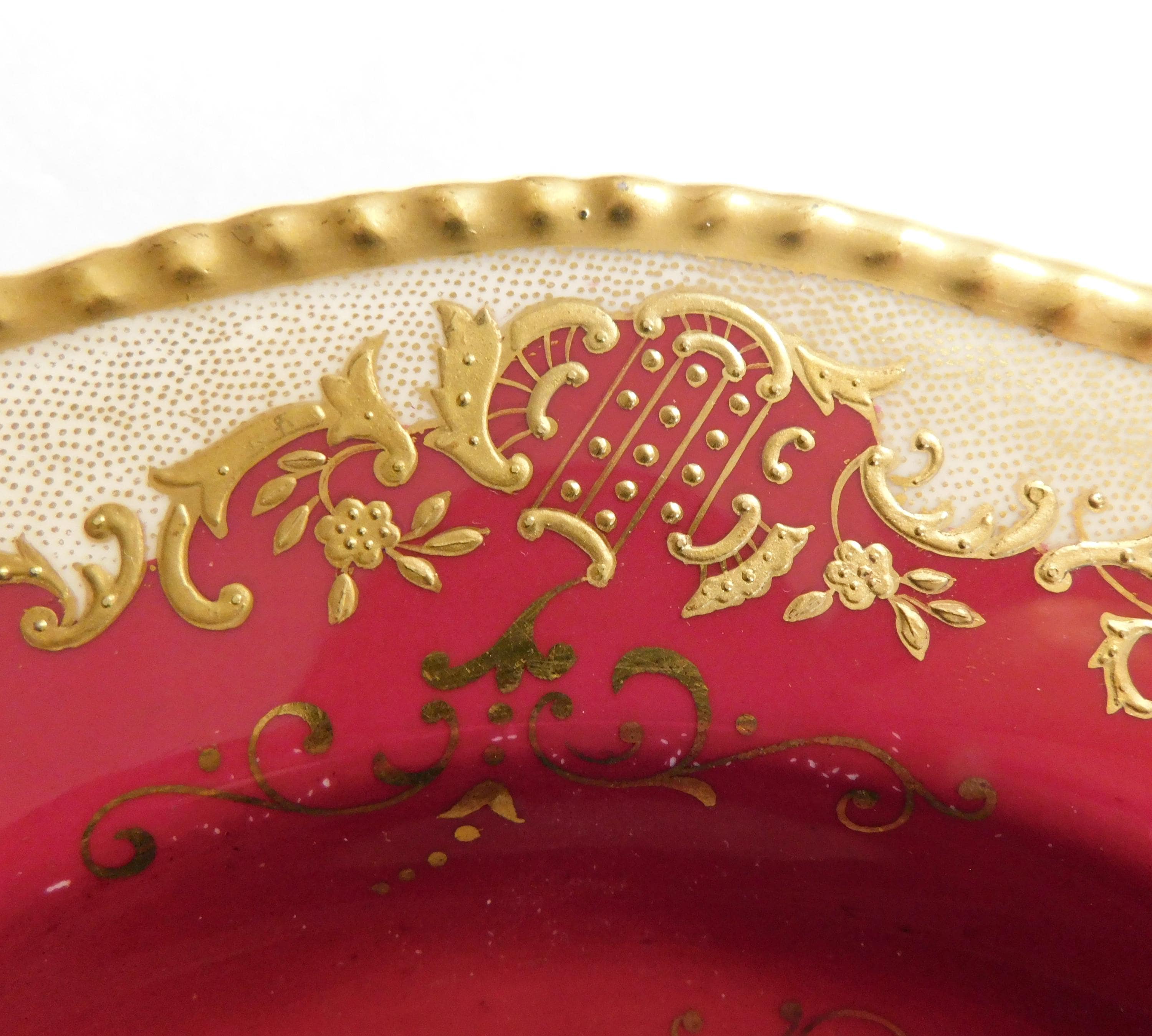 Burgundy Coalport Serving Bowl with Raised Gold Trim # 10195