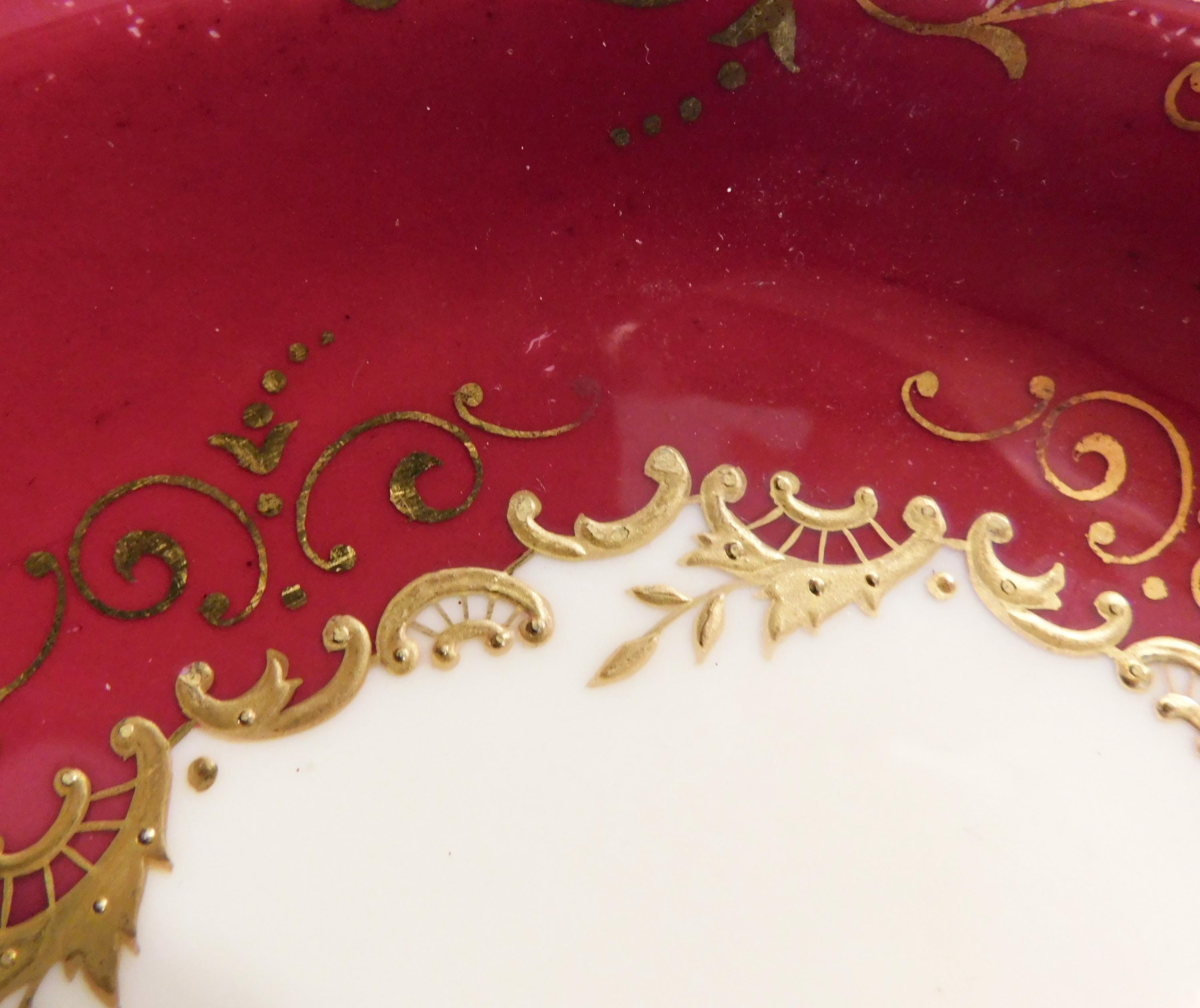 Burgundy Coalport Serving Bowl with Raised Gold Trim # 10195