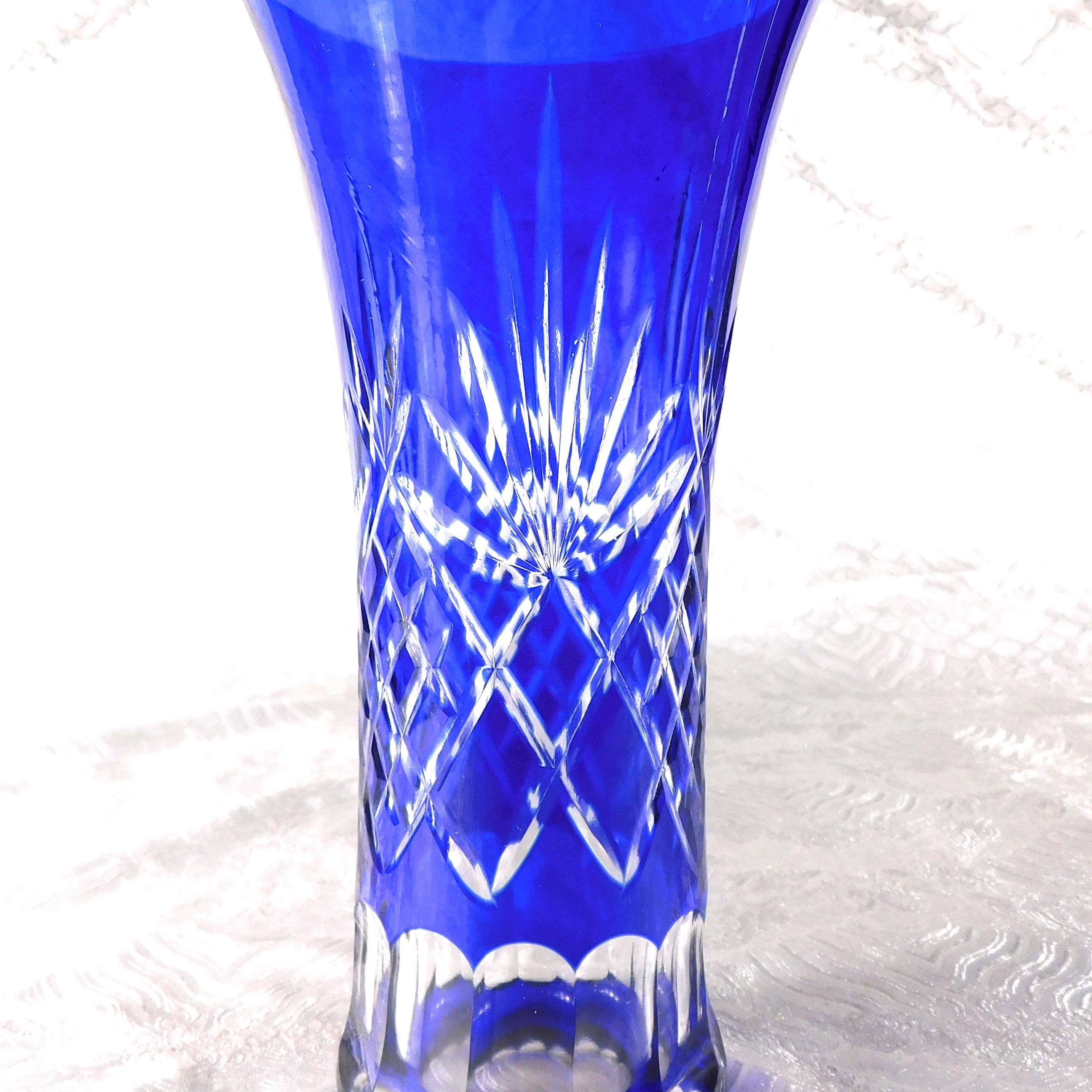 Blue Cut to Clear Glass Vase # 27383