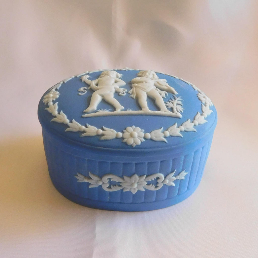 Blue Jasperware Oval Trinket Box # 22162