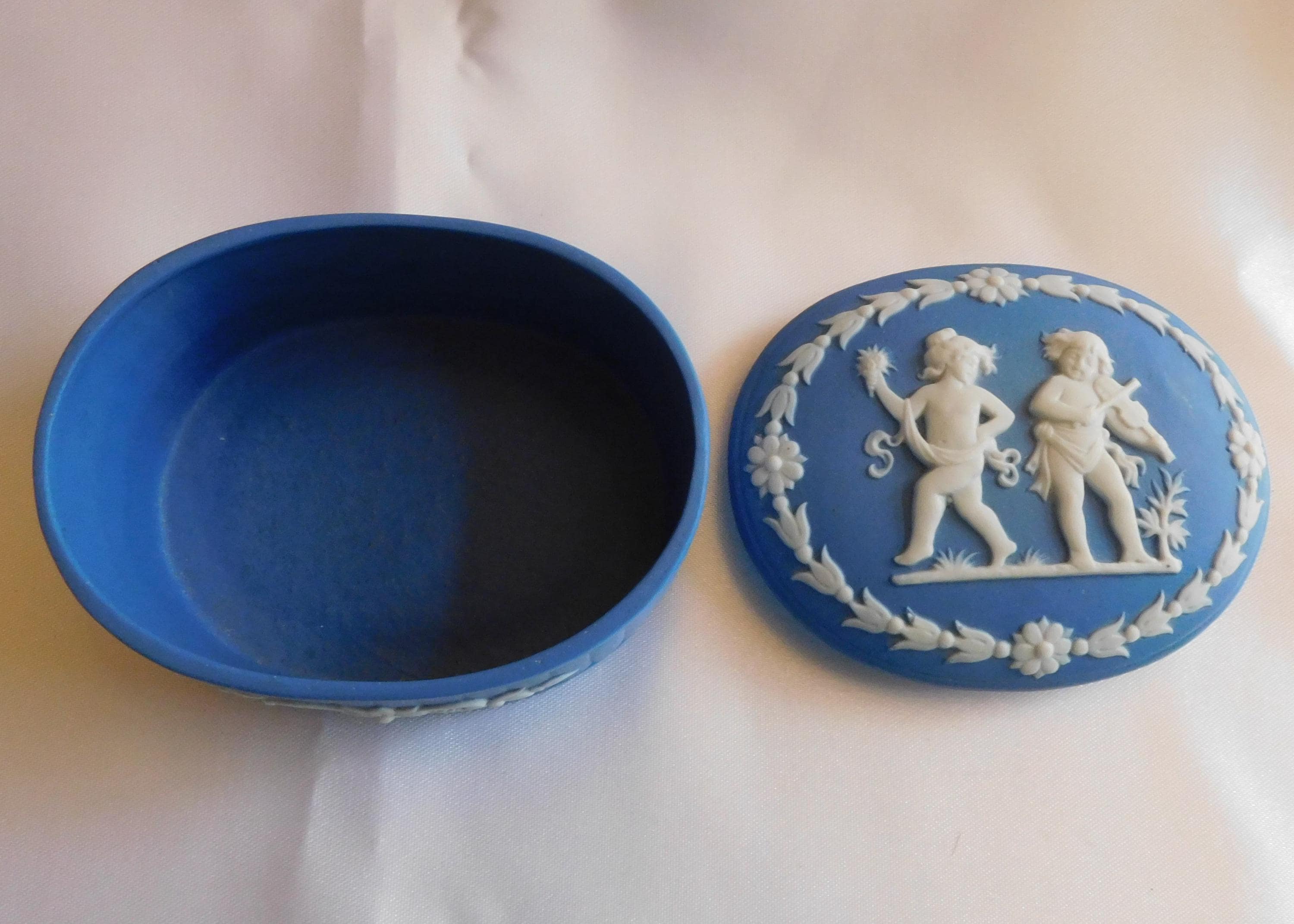 Blue Jasperware Oval Trinket Box # 22162