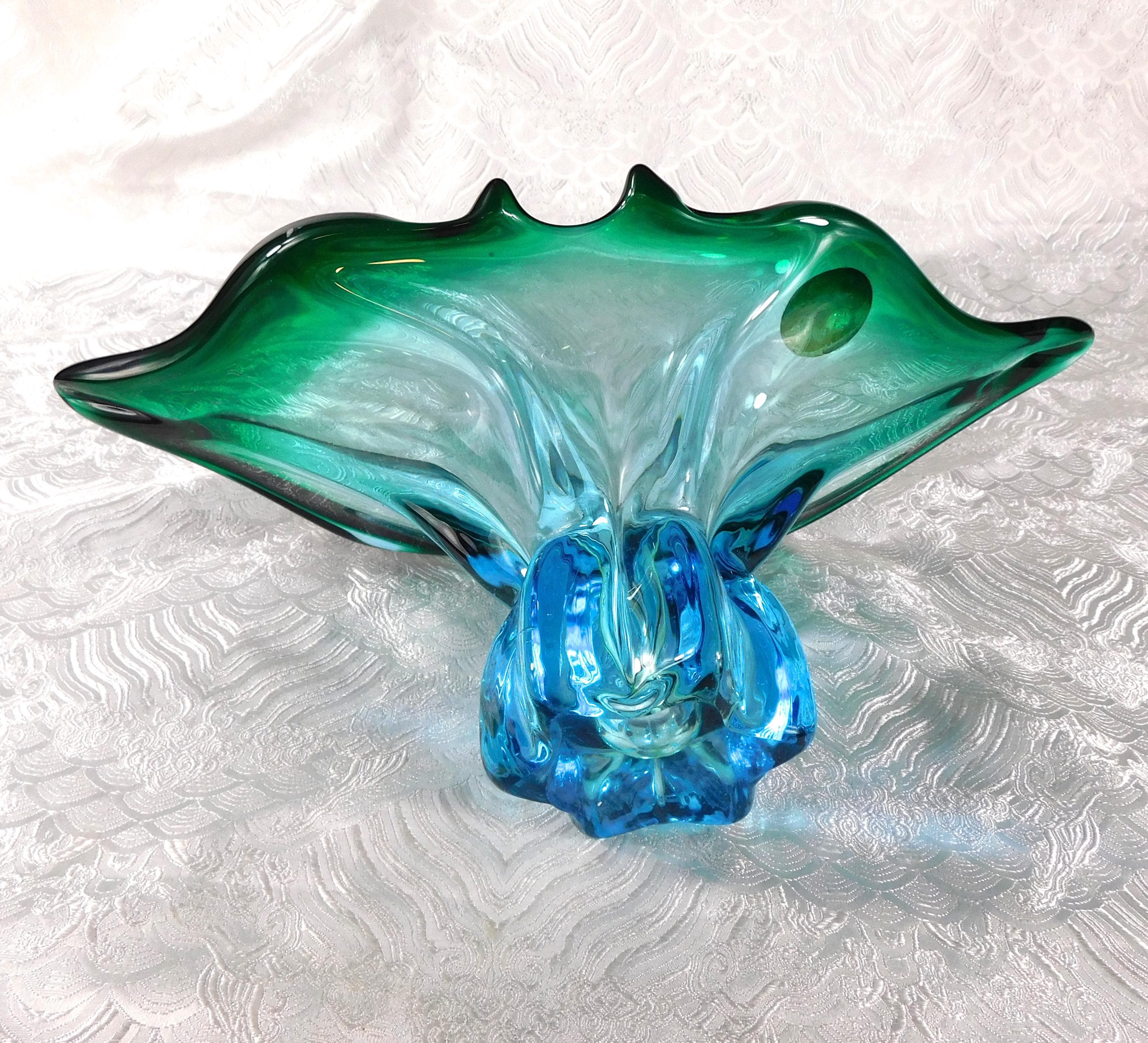 Blue and Green Art Glass Bowl from Italy # 27522