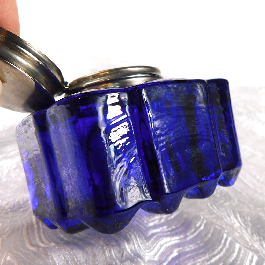 Blue Glass Inkwell with Hinged Lid # 27528