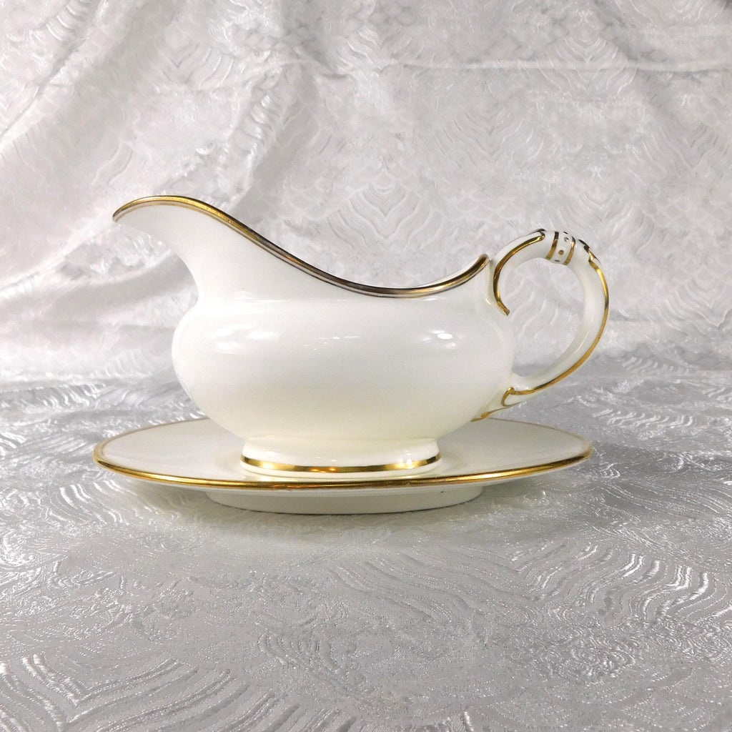 Cauldron White Gravy Boat and Underplate with Gold Trim # 27437