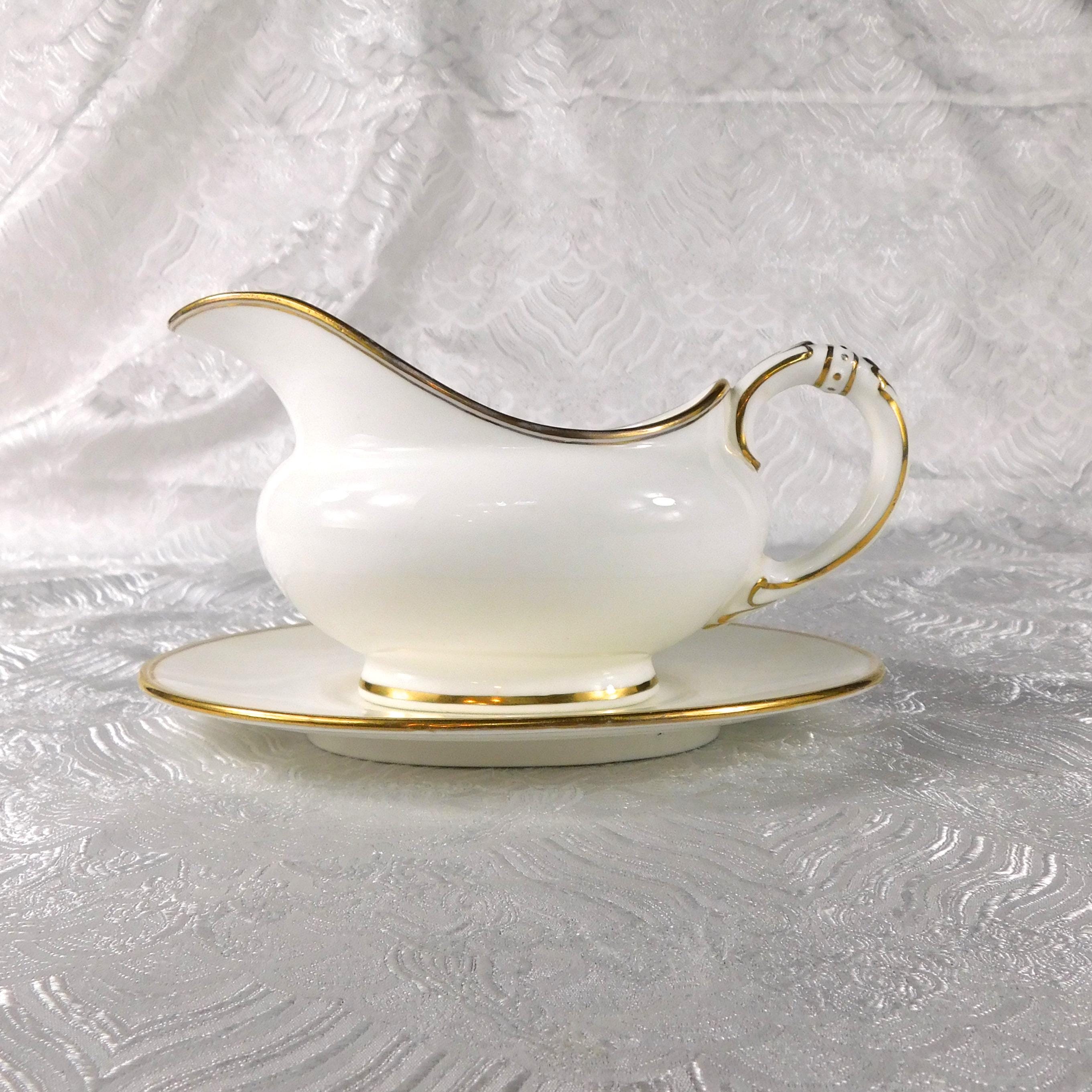 Cauldron White Gravy Boat and Underplate with Gold Trim # 27437
