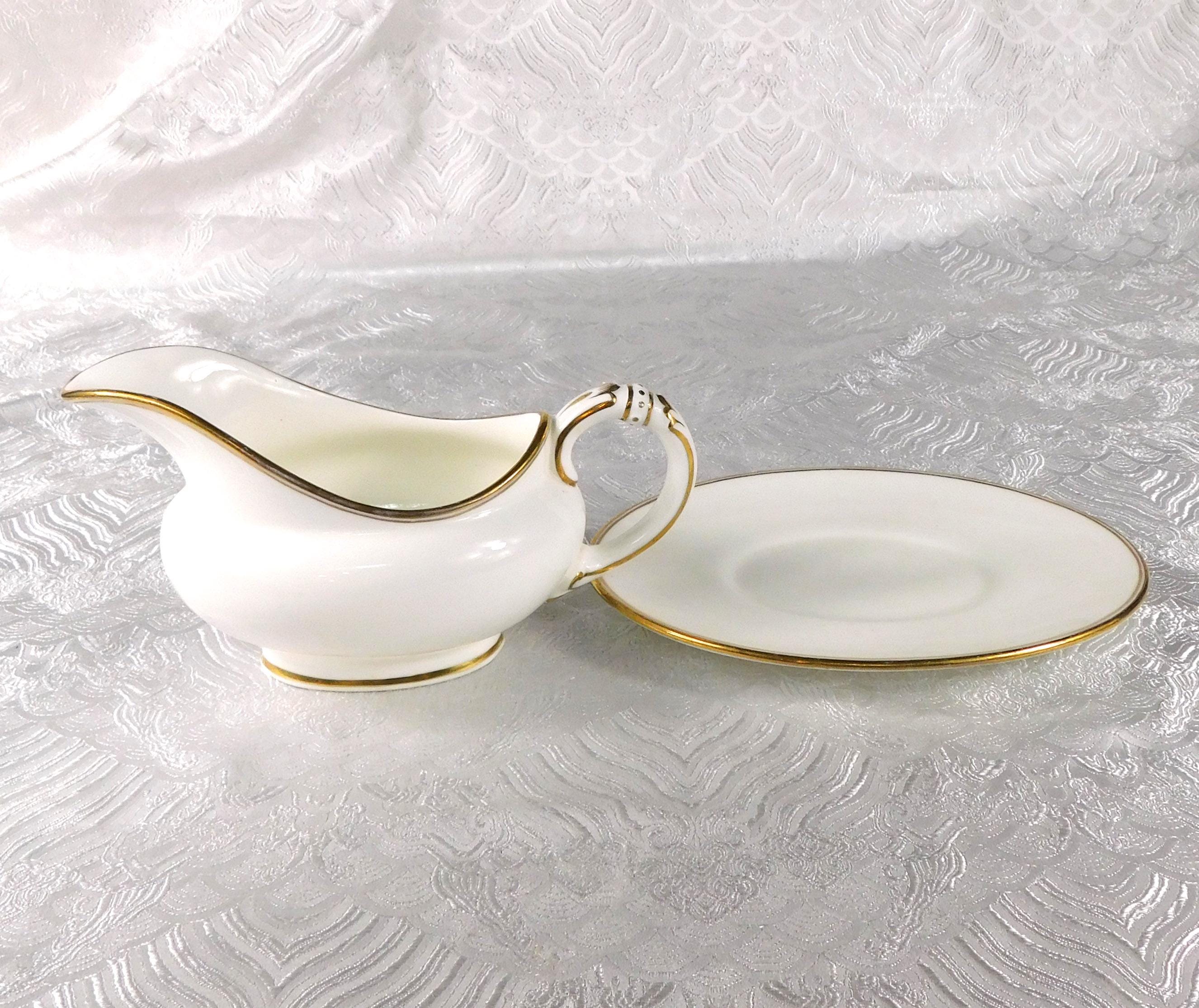 Cauldron White Gravy Boat and Underplate with Gold Trim # 27437