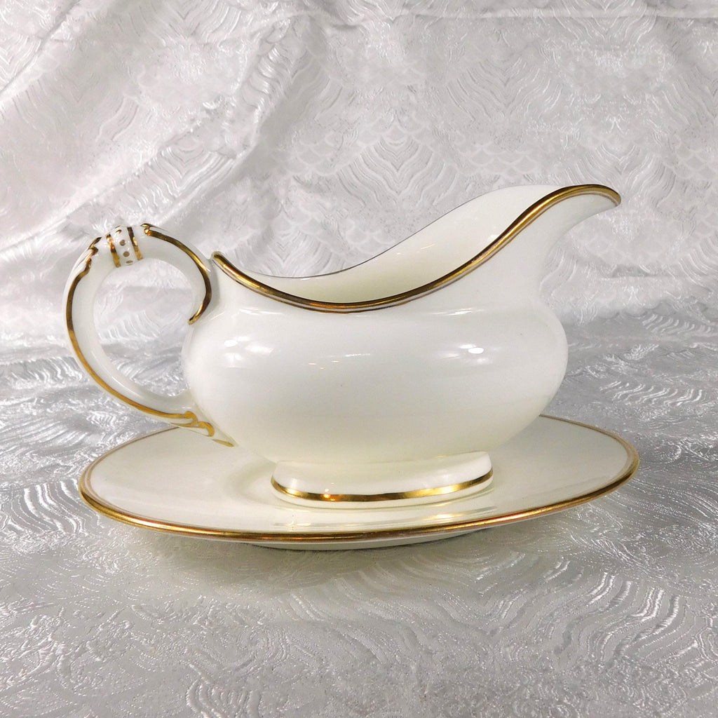 Cauldron White Gravy Boat and Underplate with Gold Trim # 27437