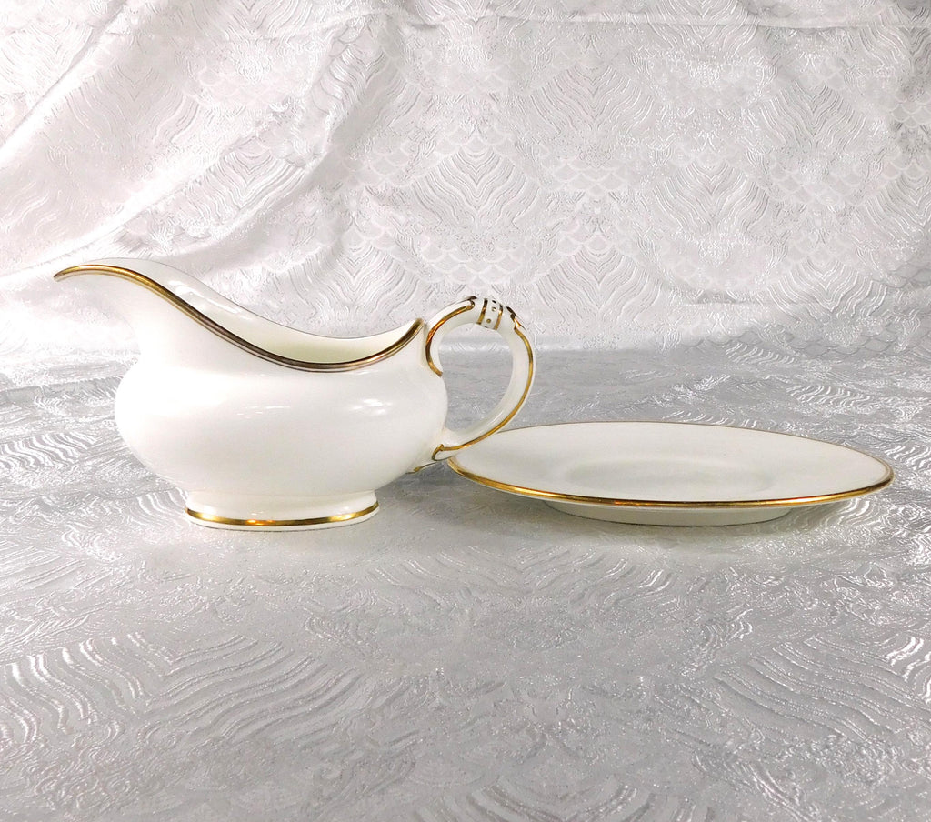 Cauldron White Gravy Boat and Underplate with Gold Trim # 27437